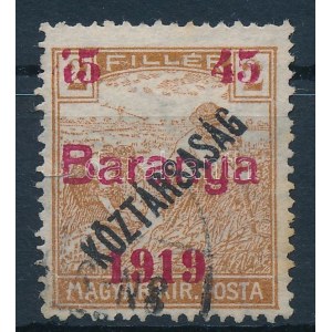 Baranya I. 1919 Arató/Köztársaság 45f/2f a 4-es szám erős hiányával / Mi 11 with plate variety. Signed...