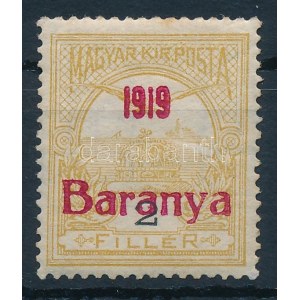 Baranya I. 1919 Turul 2f próbanyomat (22.000) / Mi I. proof. Signed: Bodor