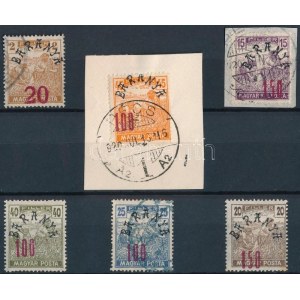 Baranya II. 1919 6 klf bélyeg elcsúszott felülnyomással / 6 stamps with shifted overprint. Signed...