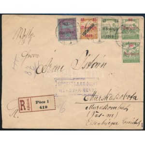 1919 Ajánlott levél Pécsről Muraszombatra, cenzúrázva / Registered censored cover. Signed...