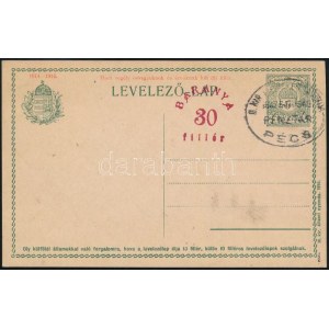 Baranya II. 1919 Használatlan 30f/5f díjjegyes levelezőlap (12.000) / PS-cover card, unused. Signed...