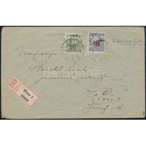 1920 Pécs helyi ajánlott levél, cenzúrázva / Local censored registered cover. Signed: Bodor