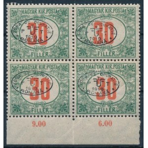 Debrecen I. 1919 Portó 30f négyestömb (32.000) / Mi P 10 block of 4. Signed: Bodor
