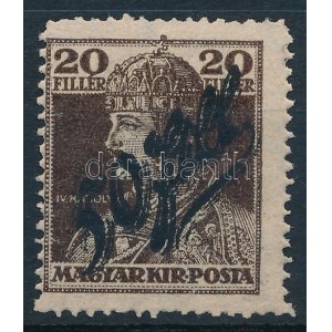 1919 Károly 20f fekete felülnyomással, csak 100-as ívet nyomtak belőle! (35.000) / Mi 4 with black overprint. Signed...