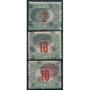 1919 3 klf bélyeg elcsúszott felülnyomással / shifted overprint. Signed: Bodor