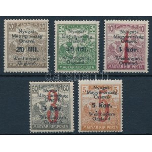 Nyugat-Magyarország VI. 1921 5 klf bélyeg hármaslyukasztással (11.000) / 5 different stamps with 3 hole punching...