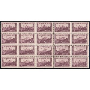 Nyugat-Magyarország VII. 1921 50K 20-as tömb elcsúszott bélyegképpel, kettős toronnyal és egyéb lemezhibákkal (23.000) ...