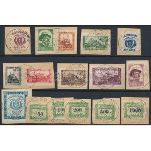 Nyugat-Magyarország VII. 1921 16 db bélyeg kivágásokon FELSŐŐR bélyegzéssel / 16 stamps on cuttings with FELSŐŐR...