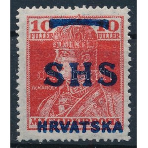 1918 Károly 10f az Aratós bélyegek felülnyomásával / with different overprint. Signed: Bodor