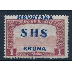 1918 Parlament 1K a felülnyomás ívszínátnyomatával / with overprint offset. Signed: Rogina