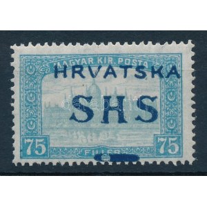 1918 Parlament 75f lemezhibával / with plate variety. Signed: Rogina
