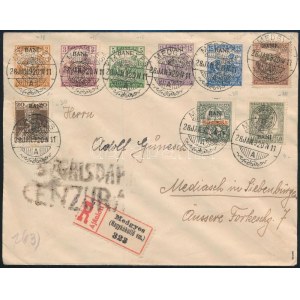 1919 Medgyes helyi ajánlott, dekoratív levél, érkeztetve / Local registered cover. Signed: Bodor