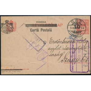 1920 Felülnyomott díjjegyes levelezőlap / PS-card DÉS - Szászsebes, Signed: Bodor