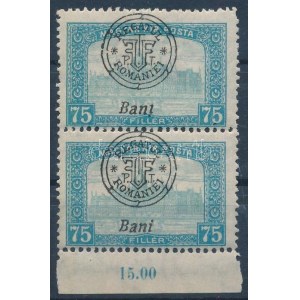 1919 Parlament 75f pár fordított i lemezhibával / plate variety. Signed: Bodor