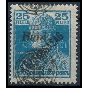 1919 Károly/Köztársaság 25f elcsúszott felülnyomással / shifted overprint. Signed: Bodor