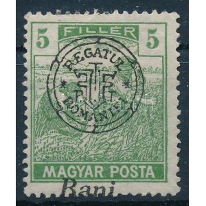 1919 Magyar Posta 5f elcsúszott felülnyomással / shifted overprint. Signed: Bodor