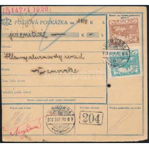 1919 Postautalvány túlélő HOMONNA bélyegzéssel / Money order