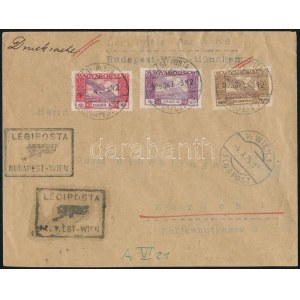 1925 Légi levél Ikarusz 1000K, 5000K, 10000K bérmentesítéssel / Mi 385, 387-388 on airmail cover BUDAPEST - WIEN ...