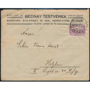 1926 1000K céglyukasztásos bélyeg helyi levélen / perfin stamp on local cover