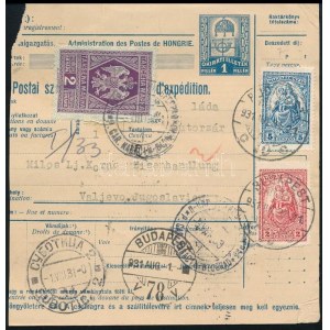 1931 Csomagszállító 7P bérmentesítéssel és jugoszláv illetékbélyegekkel ...