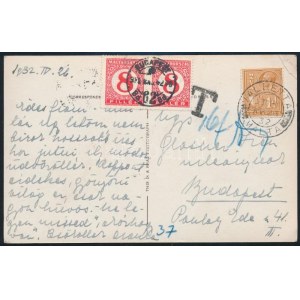 1932 Máltáról küldött képeslap Budapestre, 2 x 8f portóval / Postcard from Malta to Budapest...