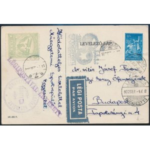 1932 Légi Justice for Hungary levelezőlap Stella di Savoya levélzáróval és alkalmi bélyegzéssel ...