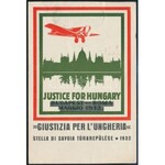 1932 Légi Justice for Hungary levelezőlap Stella di Savoya levélzáróval és alkalmi bélyegzéssel ...