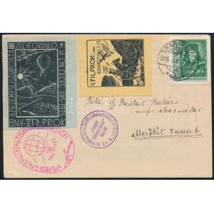 1935 V. FILPROK, Przemysl emlékrepülés alkalmi levelezőlap ballonposta bélyegzéssel és levélzárókkal ...