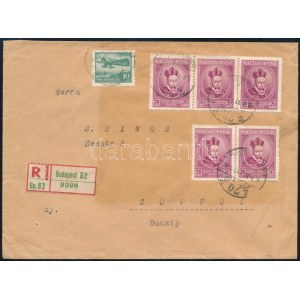 1935 Ajánlott levél 7 db bélyeggel Danzigba / Registered cover to Danzig