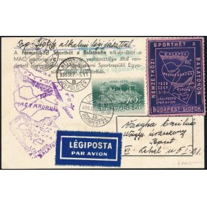 1936 Légi képeslap alkalmi levélzáróval és bélyegzéssel