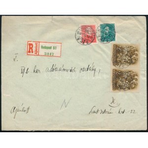 1938 Ajánlott levél 4 db perfin bélyeggel bérmentesítve / Registered cover with 4 perfin stamps