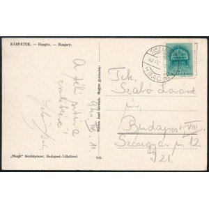 1940 Képeslap TISZABORKÚT kétnyelvű bélyegzéssel / Postcard with bilingual postmark