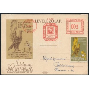 1942 Pannóniai Bélyegegyesület alkalmi levelezőlap hozzáillő levélzáróval ...