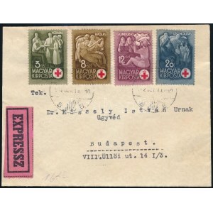 1942 Vöröskereszt I. sor helyi expressz levélen / Local express cover