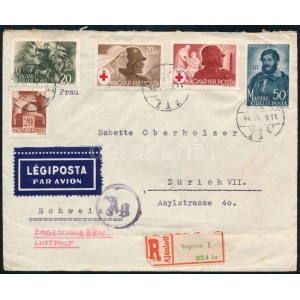 1942 Légi ajánlott levél 1,40P vegyes bérmentesítéssel /Registered airmail cover SOPRON - ZÜRICH...