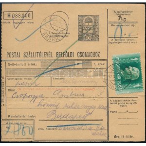1942 Csomagszállító BILKE kétnyelvű bélyegzéssel / Parcel card with bilingual postmark