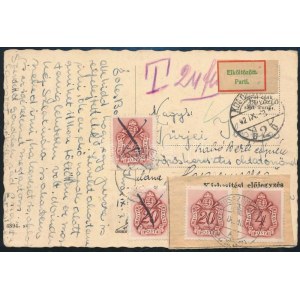 1942 Képeslap Kolozsvárról Hosszúmezőre ott portózva, majd visszaküldve és ismét portózva / Postcard with postage due...