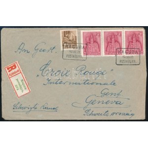 1943 Ajánlott levél Svájcba MAGURA postaügynökségi bélyegzéssel ...
