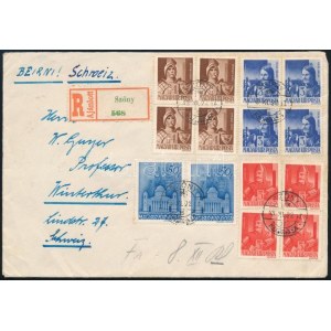 1943 14 bélyeges ajánlott levél Svájcba / Registered cover with 14 stamps to Switzerland