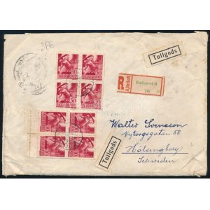 1944 Cenzúrázott ajánlott levél Szent Margit 8 x 30f bérmentesítéssel Svédországba küldve ...