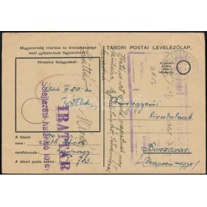 1944 Tábori posta levelezőlap családi (hadi) segélyigénylés munkás zászlóaljától küldve / Field postcard M.kir. 302...