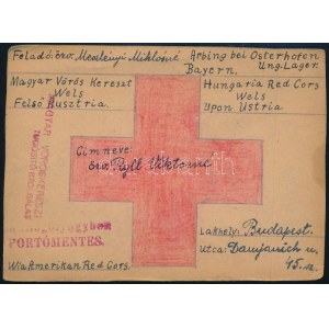 1945 Vöröskereszt lap ausztriai lágerből Budapestre / Red cross postcard from an Austrian camp