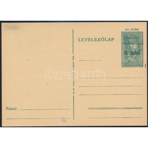 Székelyudvarhely 1944 50f/18f díjjegyes levelezőlap, használatlan / Unused PS-card. Signed...