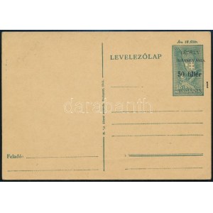 Székelyudvarhely 1944 50f/18f felülnyomott díjjegyes levelezőlap, használatlan (22.000) / 50f/18f PS-card, unused...