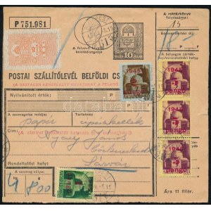 1945 (2. díjszabás) Csomagszállító Kisegítő 15P bérmentesítéssel / Parcel card with 15P franking BUDAPEST - SÁRVÁR...