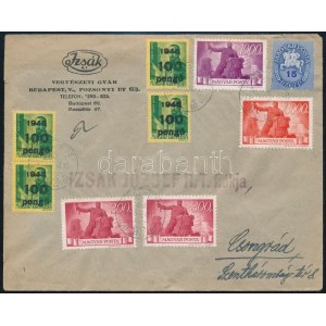 1946 (15. díjszabás) Céges levél 9 bélyeges vegyes bérmentesítéssel / Cover with 9 stamps franking BUDAPEST - ...