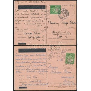 1946.07.30. (27. díjszabás) 2 db távolsági levelezőlap az infláció utolsó előtti napján 200 ezer AP bélyeggel...