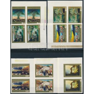 1973 Festmények X. vágott sor ívsarki párokban / Mi 2878-2884 imperforate set in corner pairs