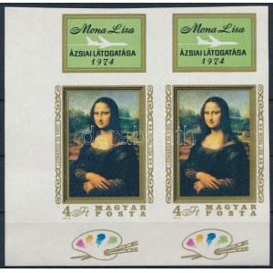 1974 Mona Lisa vágott ívsarki szelvényes pár (8.000) (ujjlenyomatok) / Mi 2940 imperforate corner pair with tabs ...