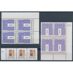 1990 Postatörténet 5Ft hármascsík sihl papíron + 1995 Népművészet 1Ft 2 db négyestömb, az egyik sihl papíron (23.700) ...